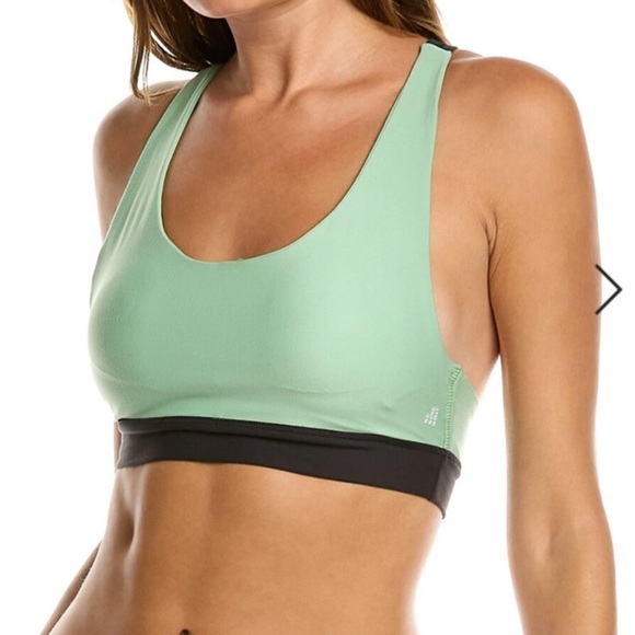We wore what solid scoop bra top small green and black cross back - Picture 1 of 9